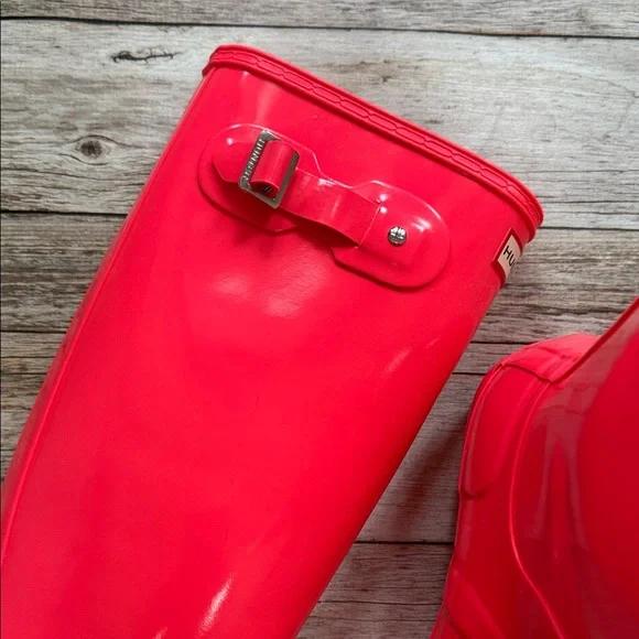 Hunter Original Tall Hot Pink Glossy Rain Boots - Size 8 LIKE NEW - Picture 3 of 6